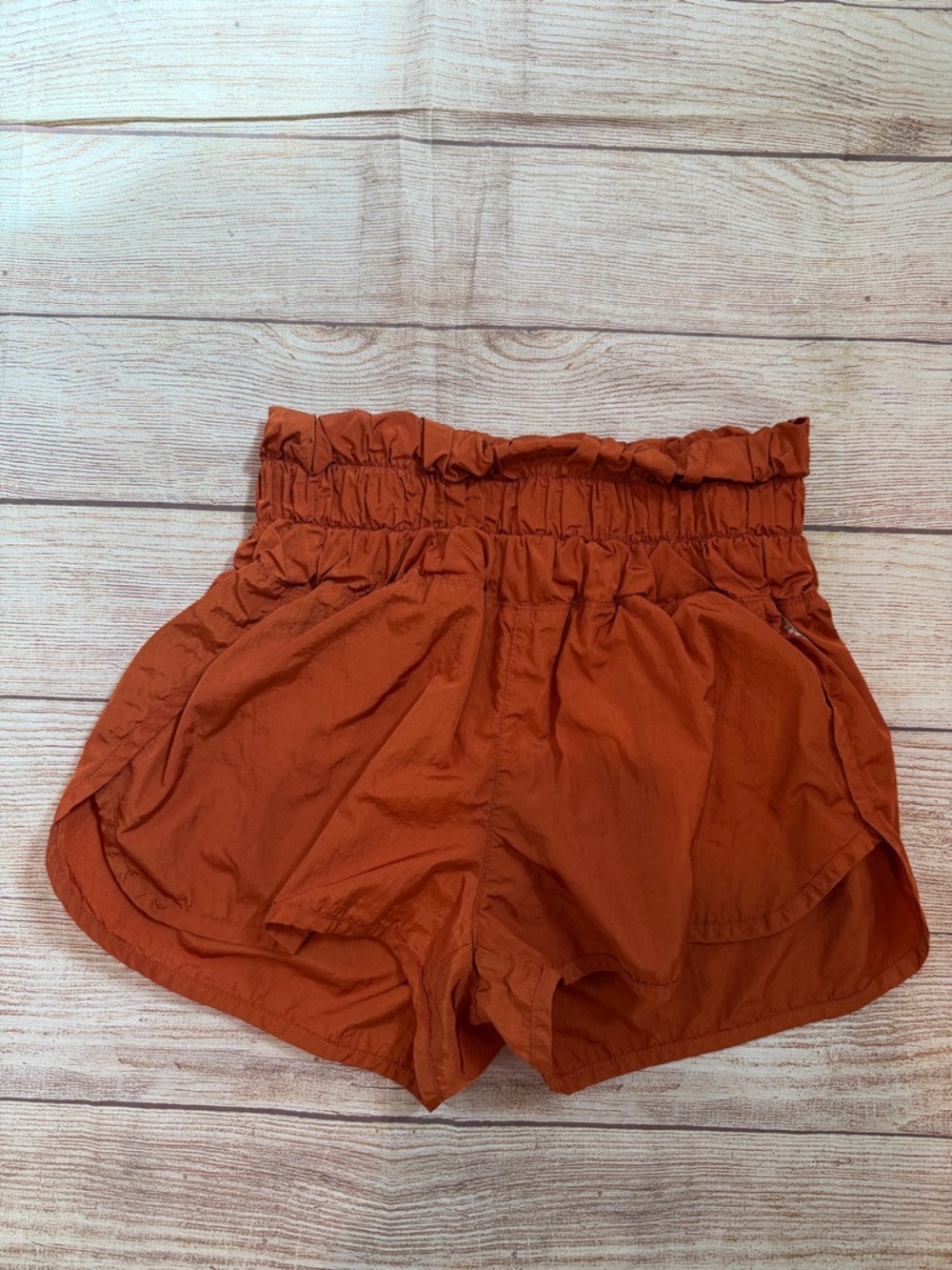 FP Movement by Free People Smocked‎ High-Waist Paperbag Shorts in Rust